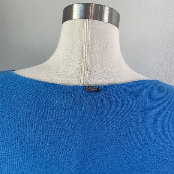St John Sweater Womens Large Blue Green Wool Colorblock Pullover Relaxed Fit - Picture 9 of 10